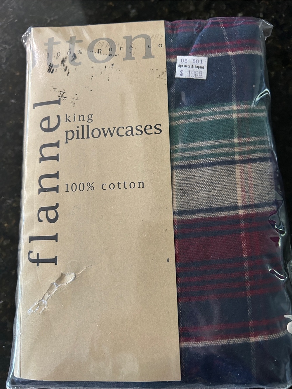 NWT 100% Cotton Flannel King Size Plaid pillowcases, one pair